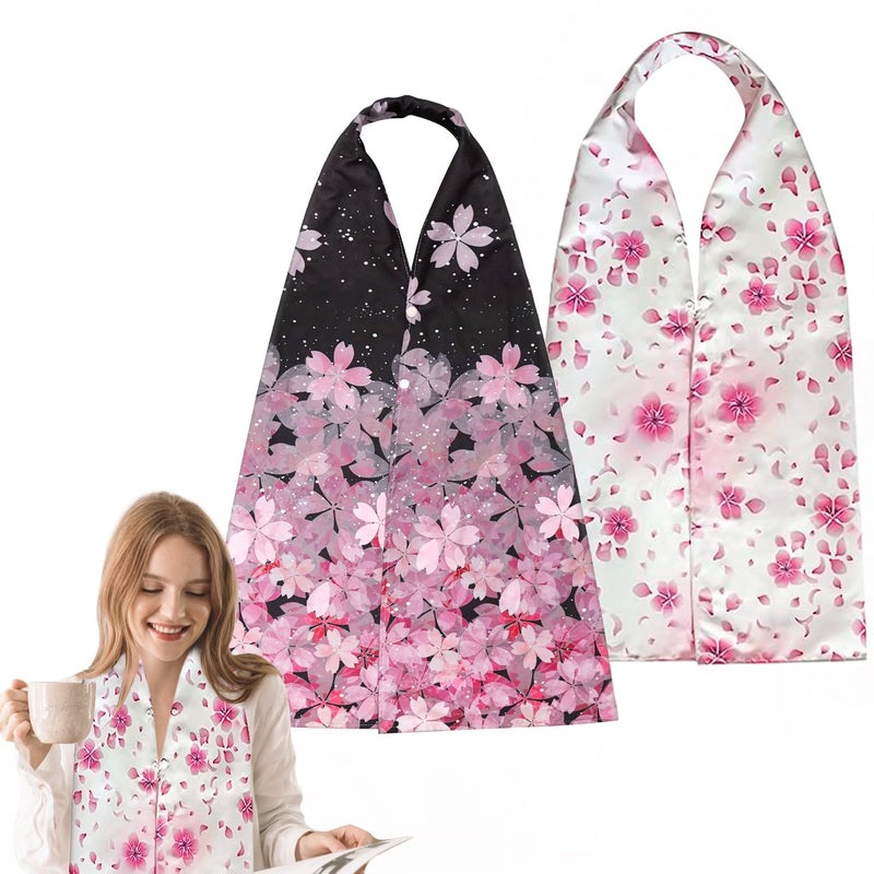 VOPHIA 2 Pack Adult Bib Dining Scarf for Women Microsuede Washable Reusable Food Clothing Protectors Dining Mouth Towel Scarf sakura
